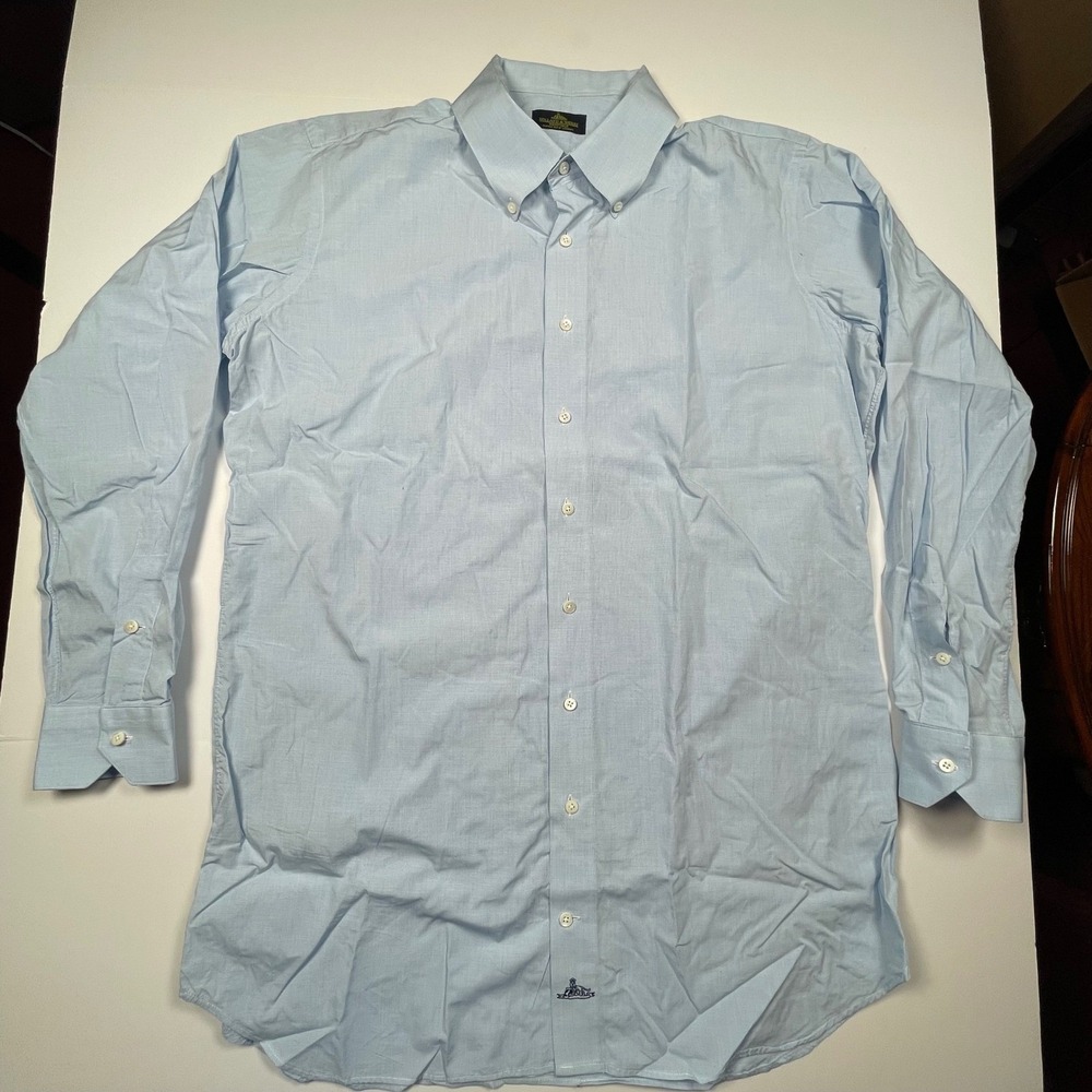 Holland & Sherry Bespoke Savile Row London‎ Blue Micro Check Dress Shirt Mens XL - Picture 5 of 7